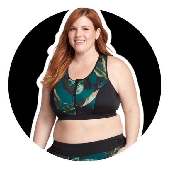 Lane Bryant NWOT No-Wire Racerback Swim Bikini Top Botanical Palm - Picture 2 of 6